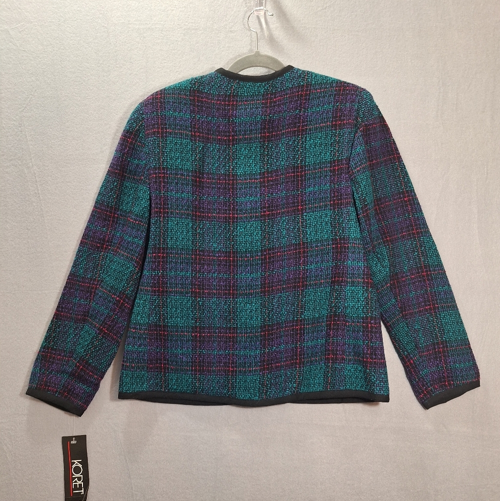 NWT Vintage 80s Jewel Tone Plaid Blazer Wool Blend Fitted USA Union Made Size 10 - Picture 6 of 15